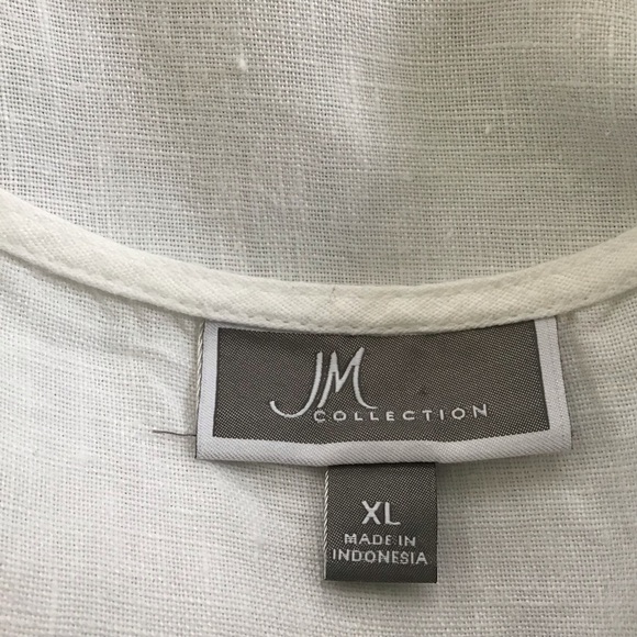 JM Collection White Linen V-Neck 3/4 sleeve Mirror & Sequins Neck Boho Tunic XL - Picture 6 of 7